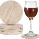 JUXYES Set of 3 Unique Travertine Coasters with Soft Mat, Natural Stone Coasters Round Marble Coaster for Drinks Coffee Tea, Personalized Vintage Coaster for Restaurant Bar Coffee Table, 4 Inches