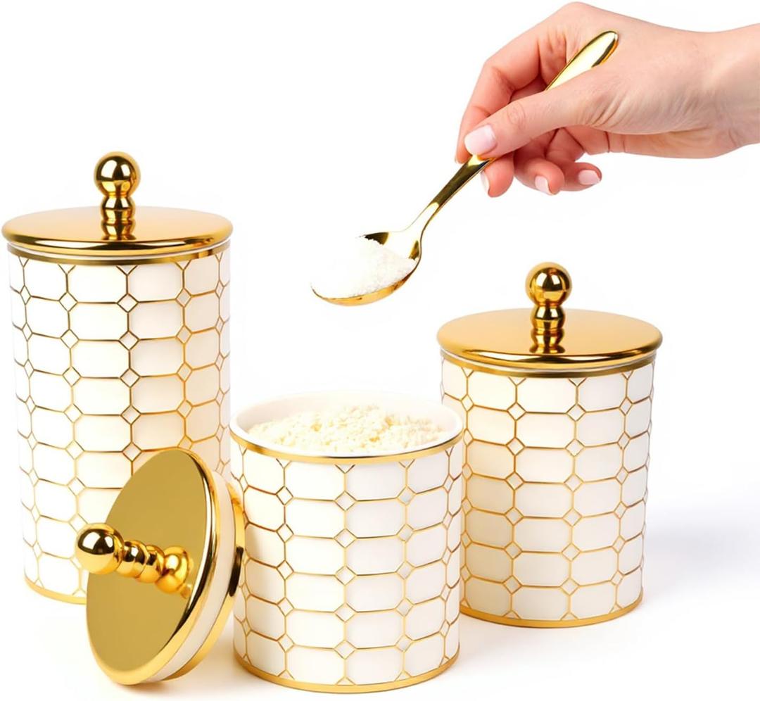 BigKing 3 Piece Plastic Canister Set for the Kitchen Counter - Sugar and Flour Containers with Airtight Lids for Countertops, Coffee and Tea Storage, Farmhouse Decor (Flat Lid)