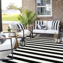 LEEVAN Outdoor Rug 5x7 Black and White Striped Patio Mat, Washable Farmhouse Front Door Decor, Cotton Reversible Balcony Rug, Foldable for Layered Porch