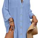 Bsubseach Womens Modern Swimsuit Cover Up Blouse Button Down Shirt Dresses Tops, XS
