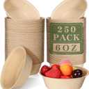 Dandat 6 oz 250 Pack Disposable Paper Bowls Bulk Small Bagasse Dessert Bowls for Ice Cream Soup Salad Pasta Party Supplies Picnic Banquet Barbecues Pet Food(Brown)