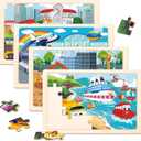 Wooden Puzzles for Kids Ages 3-5, 4 Packs Puzzles for Kids Ages 4-6, 24-Piece Truck Vehicle Wood Jigsaw Puzzles for Toddlers 3-5,Preschool Educational Toys Gifts for Children Ages 4-8 Boys (Vehicle)