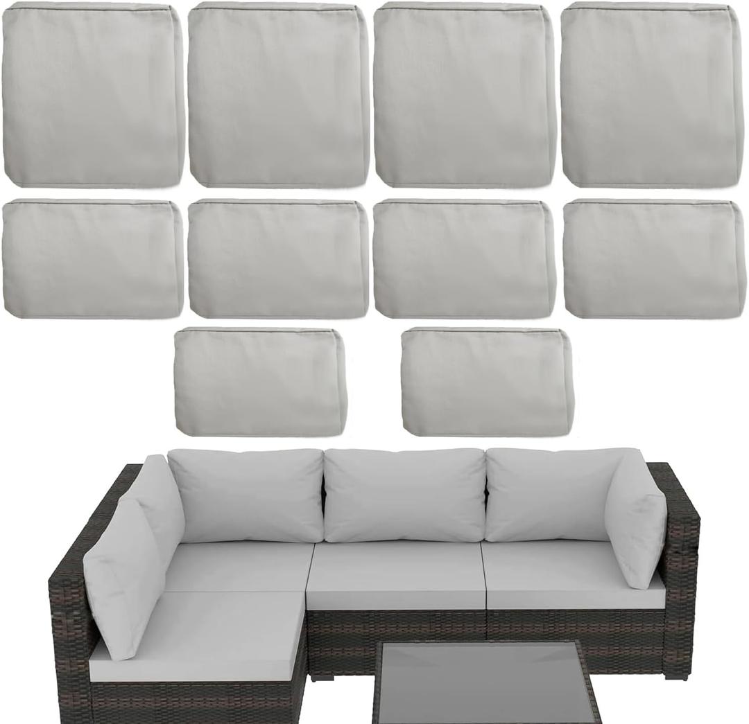 Outdoor Cushion Covers Replacement 10 Pcs Patio Cushion Covers fit for 4-Seater Wicker Rattan Sectional Couch Sofa Outdoor Cushion Slipcovers Set Seat and Back Cover Only, Grey Heather