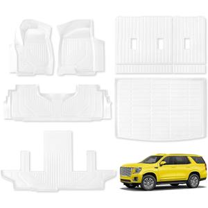 Floor Mats for Chevrolet/Chevy/GMC Yukon XL 7 Seater 2021-2025 All Weather Floor Mats for Chevrolet/Chevy/GMC Suburban/Yukon XL Accessories 2025-2021 White