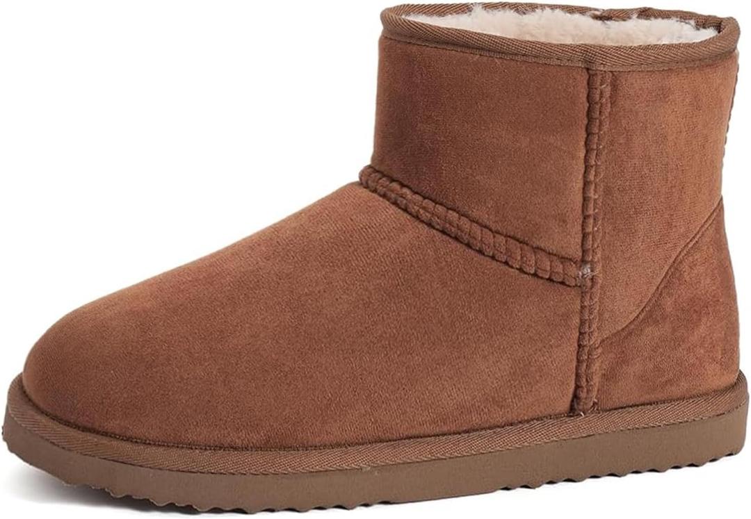 Zizor Women's Cozy Short Bootie Slippers, Winter Warm Hard Bottom House Shoes with Fuzzy Lining, Chestnut, 9 M US