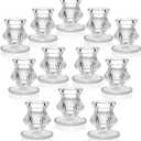 Glass Candlestick Holders, 12 Pack Table Candle Holders Bulk for Table Centerpiece, Clear Candle Sticks Holder for Wedding, Christmas and Festival Decoration