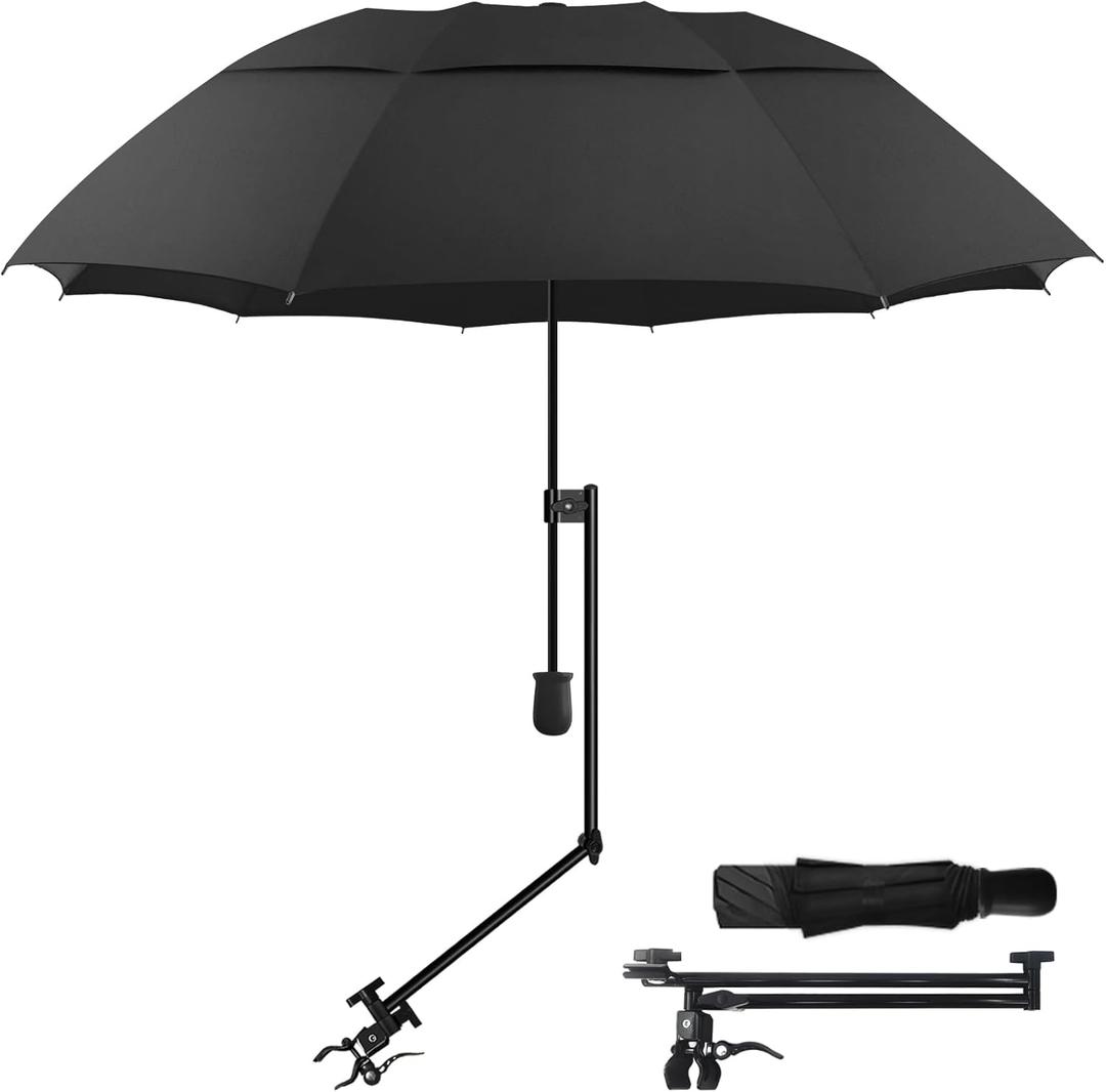 Patio Umbrellas UPF 50+ 360 Adjustable Shade Umbrella, Beach Umbrella with Universal Clamp, Beach Clamp on Umbrella, Suitable for Patio, Beach Chairs, Golf Carts, Wheelchairs, Carts, Bleachers, Camping and Fishing (Black 53/Type A)