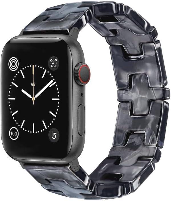 JR.DM Resin Stretchy Tortoise Shell Fancy Beaded Bracelet Light Watch Band Women Compatible with Apple Watch Band 38mm 40mm 41mm 42mm (S11/10) Strap Wristband for iWatch Series 11/10