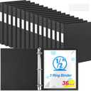 Henoyso 36 Pack 0.5 Inch Plastic 3 Ring Binder Round Ring, Bulk 1/2 Inch Flexible Binders Hold 140 Sheets Letter Size with Pocket, Document Organizer for Back to School Classroom Office (Black)
