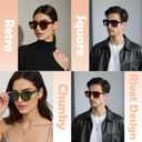 Vintage Square Sunglasses for Men Women Trendy Chunky Rectangle Frame Rivet Design Black Shades UV Protection