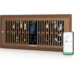 VIVOSUN Quiet Register Booster Fan for "  " Holes, Cooling Heating Vent Fan with 10-Speeds App Control &Adjustable Wind Direction, Thermostat Control for Bedroom, Bathroom &Attic, Brown (4" x 10")