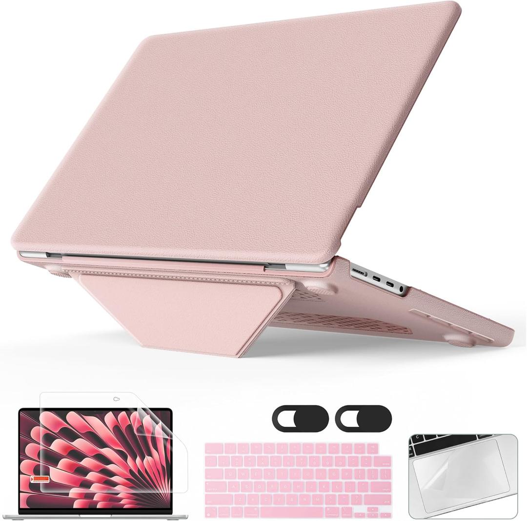 Designed for MacBook Pro 14 Inch Case 2021 2022 2023 2024 2025 Release A3434 A3112 M5 A3112 A3401 A3185 M4 A2918 A2992 M3 A2779 M2 A2442 M1 Pro/Max Protective Premium Leather Case, Pink