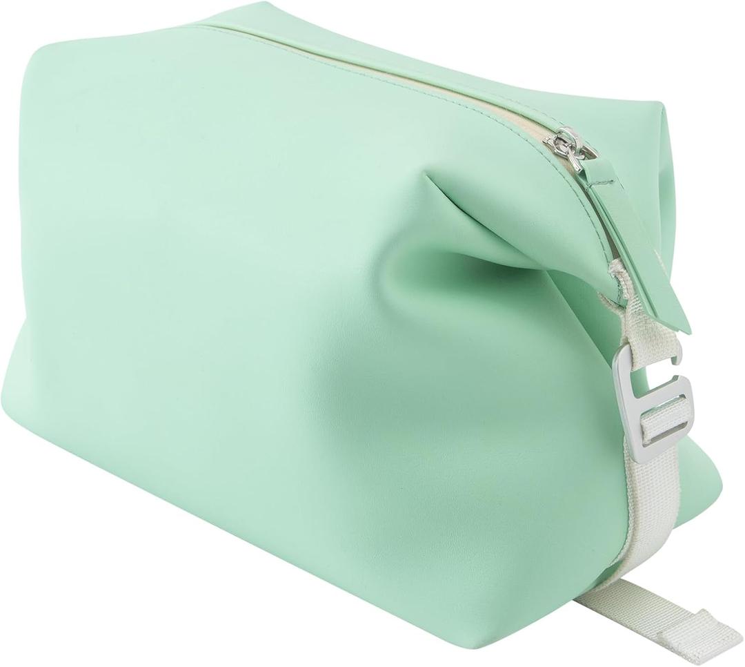 6"x 9.84" 4.5L Large Silicone Toiletry Bag, Waterproof Leakproof Foldable Travel Organizer, Dopp Kit Alternative for Men & Women, Turquoise Blue (Green)