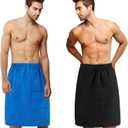 Newwiee 2 Pcs Men's Bath Towel Wrap Shower Sauna Wrap 59 x 24 Inches Waffle Adjustable Microfiber Quick Absorbent Spa Body Towel for Men Dorm Room Gym, Gift for Birthday Christmas(Blue, Black)