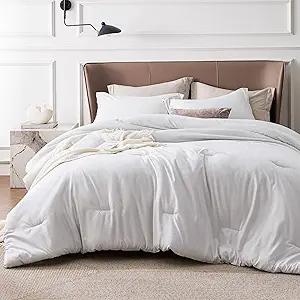 Bedsure California King Comforter Set - Grayish White Soft Bedding for All Seasons, Cationic Dyed Bed Set, 3 Pieces, 1 California King Size Comforter (104"x96") and 2 Pillow Shams (20"x36"+2")