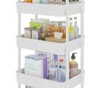 Calmootey 5-Tier Rolling Utility Cart with Drawer,Multifunctional Storage Organizer with Plastic Shelf & Metal Wheels,Storage Cart for Kitchen,Bathroom,Living Room,Office,White