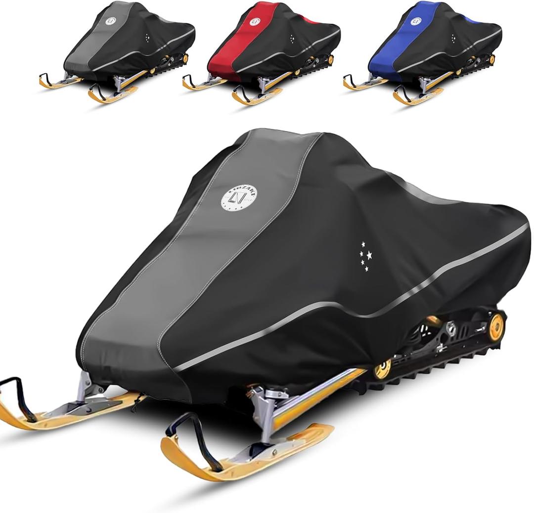 LIBZAKI Snowmobile Cover Waterproof Sled Ski Cover 600D Heavy Duty Oxford Fabric Freeze-Resistant Down to -40F Compatible with Polaris,Ski-Doo,Arctic Cat,Yamaha,Lynx,Camso,CFMOTO 116"-125" Gray