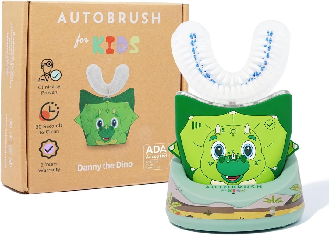 autobrush Kids Electric Toothbrush  Only ADA Accepted U-Shaped Toothbrush, Clinically Proven Up to 5.1X Better Cleaning, 30 Seconds, Full-Mouth 360 Coverage, LED Lights, Music, Ages 6-8, Dinosaur