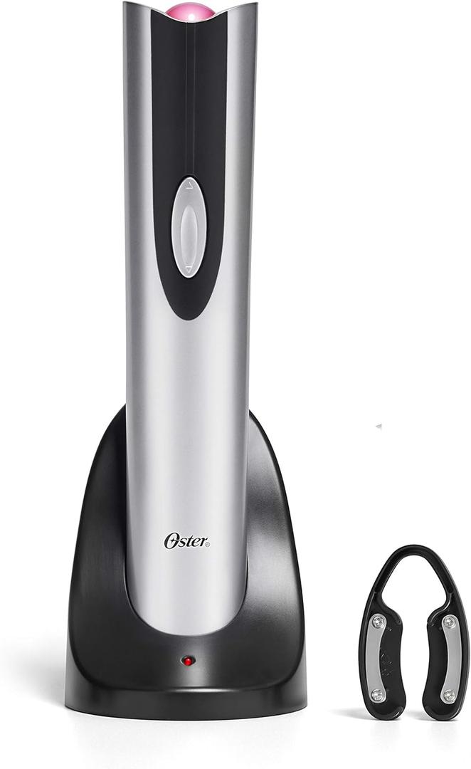 Oster Cordless Electric Bottle Opener with Foil Cutter, Silver