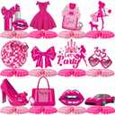 12 Pack Pink Girls Birthday Decorations Honeycomb Centepieces 3D Girl Theme Table Decor Hot Pink Princess Party Table Topper for Girls Night Birthday Bachelorette Party Supplies