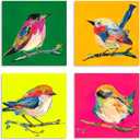 Colorful Eclectic Bird Wall Art, Maximalist Wall Decor Aesthetic for Bedroom, Funky Bird Canvas Art Prints, Dopamine Wall Decorations, Colorful Artwork Posters for Living Room 12"X12"X4 Panels