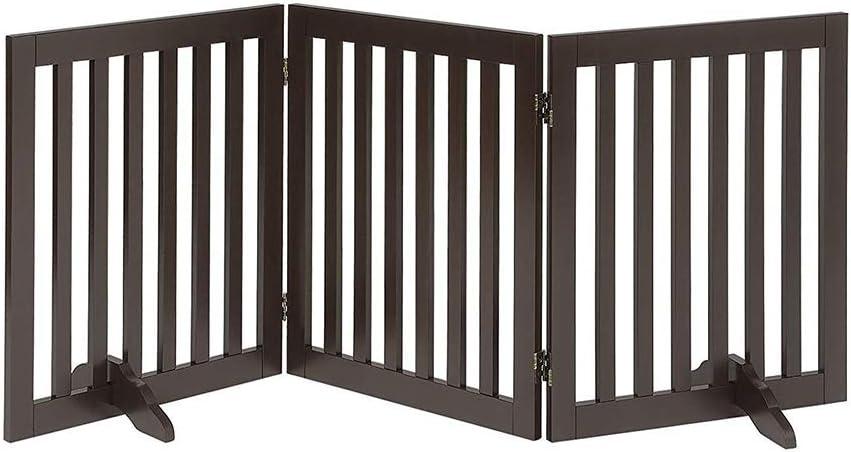 Unipaws 24" H Free Standing Pet Gate for Cat, Wooden Gates for Doorway, Stairs, Foldable Pet Fence for House, Expandable Barrier, Indoor Use, Espresso