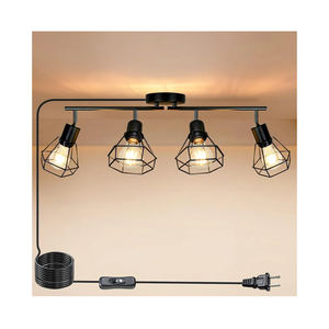 HiBay Plug in Track Lighting Fixtures Ceiling, Adjustable 4-Light Track Light Black, Directional Modern Ceiling Spotlight E26 with 16.4ft Cord & in-Line On/Off Switch for Kitchen Living Room Dorm