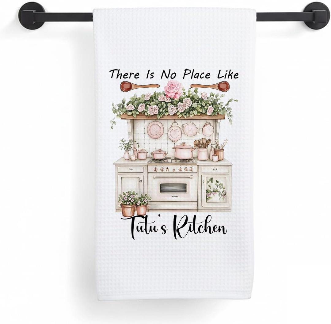 Rustic Rose Floral Tutu Grandma Kitchen Towels, Hawaiian Tutu Grandmother Gifts for Dish Tea Towels, Grandma Gifts from Grandkids Decorative Hand Towel for Kitchen, 16x24 Inch