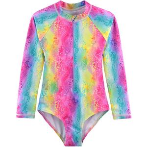 Big Girls Swimsuits One Pieces Long Sleeve Swimwear UPF50+ Kids Zipper Sun Protection Bathing Suits Rainbow 10T (4XL)
