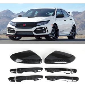 SAPUBK Side Mirror Cover Cap + Door Handle Covers Kit Compatible with 10th Honda Civic 2016 2017 2018 2019 2020 2021(Carbon Fiber)