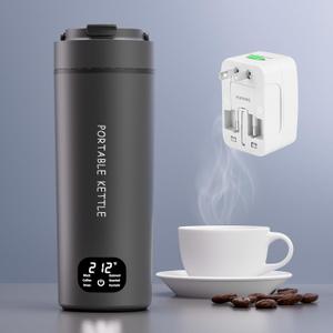 Dual Voltage Portable Electric Kettle Travel Hot Water for Tea, Coffee, 6 Temperature Controls and LCD Display, 316 Stainless Steel and 450ml, Auto Shut Off & Boil Dry Protection