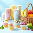 Jingmore 40 Count Paper Ice Cream Cups with Clear Dome Lids Disposable Dessert Cups Bulk Dessert Bowls Sundae Containers for Snack Yogurt Soup Birthday Ice Cream Party Supplies (4 oz)