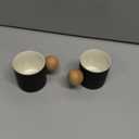 Ceramic Espresso Cups Set of 2, 2 oz Mini Espresso Cups, Round Wooden Handle Stripes Demitasse Cups for Tea or Coffee (2, Black)
