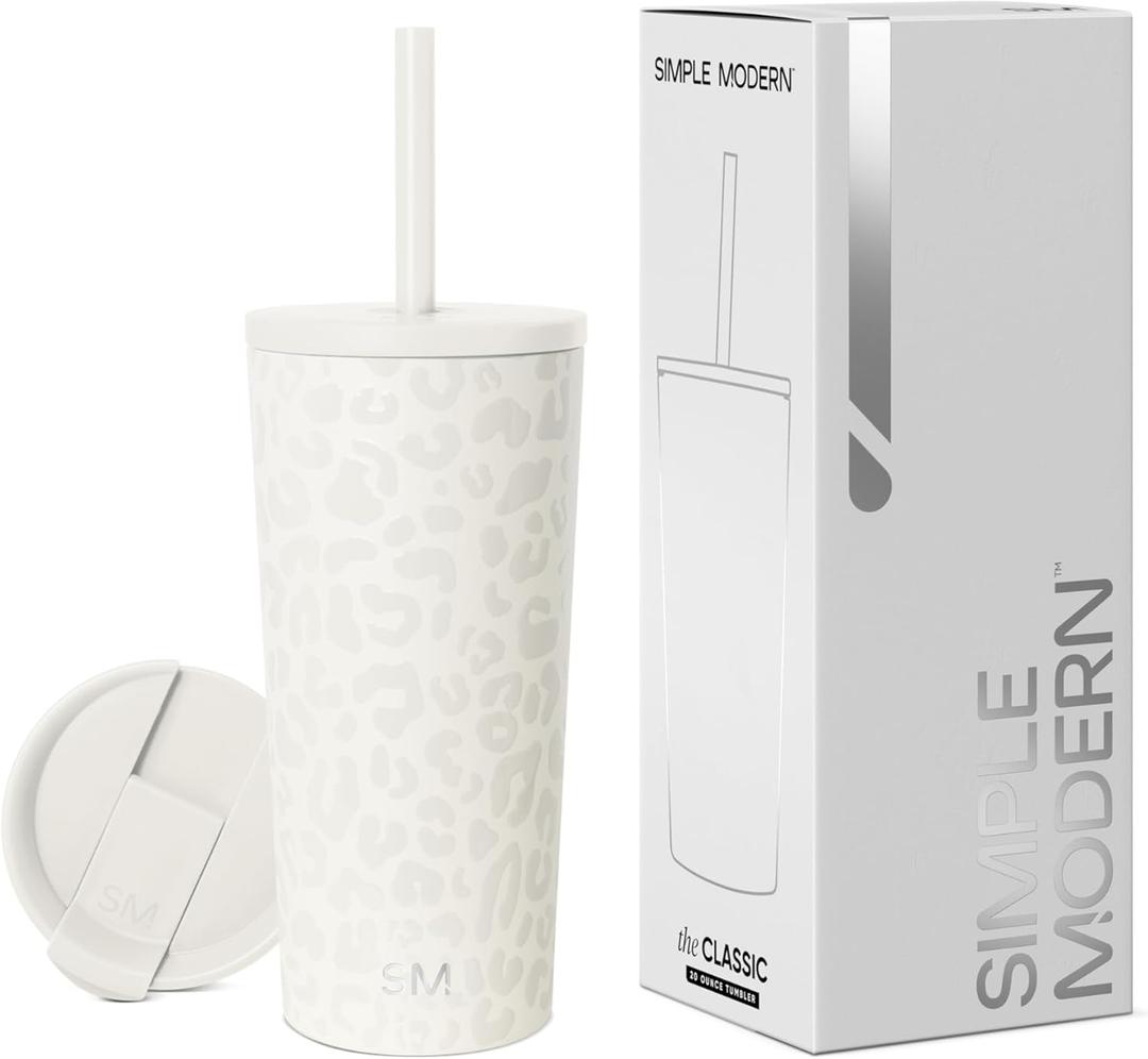 Simple Modern Insulated Tumbler with Lid and Straw | Iced Coffee Cup Reusable Stainless Steel Water Bottle Travel Mug | Gifts for Women Men Her Him | Classic Collection | 20oz | Cream Leopard
