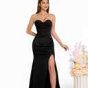 Women Formal Dress for Wedding Guest Elegant Evening Prom Gown Maxi Corest Gala Bodycon Party Dress, Sweetheart Neck Strapless Built-in Bra Lace-up Back Floor Length, Small