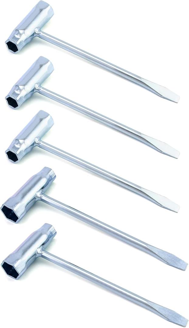 QWORK Chainsaw Scrench, 5-Pack 13 x 19mm T-Wrench Spanner Tool, Combination Screwdriver and Wrench T-Bar Tool Remover for Saw Chain Nuts