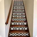 15Pcs Black and Beige Staircase Stickers Geometric Flower Vintage Tile Stickers Beauiful Self-Adhesive Water Proof Staircase Decor for Steps Living Room Park Bars 39.3" W x 7.08" H