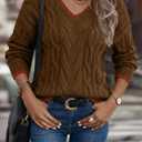 LaGracia Women's Oversized Cable Knit V Neck Sweaters Trendy Color Block Sweater Pullover 2026 (M)
