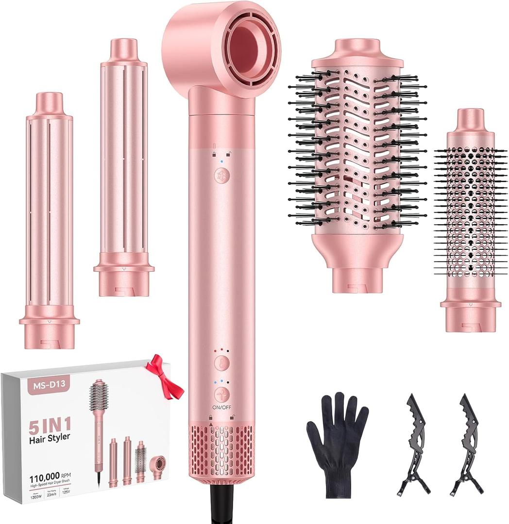 5 in 1 Hot Air Styler Wrap, Hair Dryer & Blow Dryer Brush with Auto Wrap Curls, 110,000 RPM Hot Air Styler for Fast Drying, Curling, Smoothing, Blowouts & Frizz-Free Volume, No Heat Damage