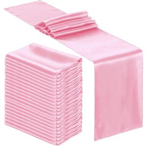 Bencailor 24 Pcs Satin Table Runner Bulk 12 x 108 Inches Long Table Runners Bright Smooth Fabric Tablecloth for Wedding Banquet Birthday Fall Halloween Christmas Party Decorations (Pink)