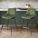 VASAGLE Bar Stools Set of 2, Counter Height Bar Stools with Back, Ergonomic Backrest, Synthetic Leather, Metal Legs, 24.4-Inch Tall Barstools for Kitchen Island Home Bar, Easy Assembly, Forest Green