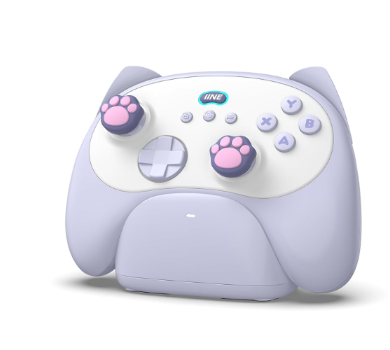 IINE Wireless Controller with Charging Dock – for PC, Switch, Android, iOS, Wireless & Wired Gamepad with Macro, Turbo, 6Axis Motion, Rumble, Headphone Jack, Ergonomic Controller for Small Hands (Blue)