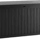 TARKARI 150 Gallon Lockable Resin Deck Box, Waterproof & UV-Resistant Outdoor Storage Box for Outdoor Cushion Storage, Garden Tools & Pool Accessories Storage, Black