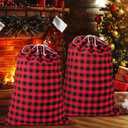 2PCS 35''x55'' Jumbo Christmas Drawstring Gift Bags, Santa Bags Extra Large, Buffalo Plaid Christmas Gift Bags Santa Sack with Drawstring,Heavy Xmas Bags for Xmas Holiday Gift Giving and Party Decor (Red and Black Grid)