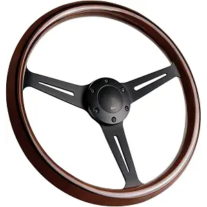 QYMOPAY 14'' 6-Bolt Wood Grain Racing Steering Wheel Vintage Nostalgic Style Car Steering Wheel with Horn Buttons