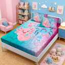 HOSIMA Axolotl Bedding Set Pink and Blue Axolotl Pattern Kawaii Twin Fitted Sheet Set for Kids Bedroom Decor,1 Fitted Sheet+2 Pillowcases