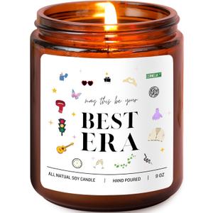 Taylor Inspired Scented Candle - Natural Soy Lavender Candle- 9Oz, Cool Gifts Idea for Christmas, Birthday Gift for Fans, Fun Presents (Best ERA- Amber Jar with Dried Flowers)