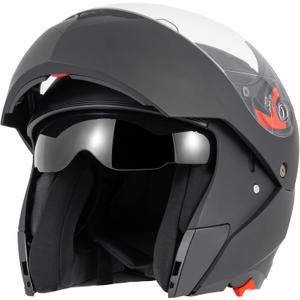 DOT Approved Modular Flip-Up Dual Visor Motorcycle Full Face Helmet for Adults Men & Women with 2 Removable Visors (1 Clear + 1 Tinted)，Suitable for Powersports Large