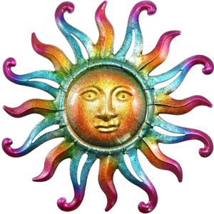 MACLARONX Metal Sun Wall Art Decor,15" Sun Face for Outdoor Yard Fence Garden Patio Living Room Home Decorations Farmhouse Indoor Gift for Housewarming, G1 (Green)