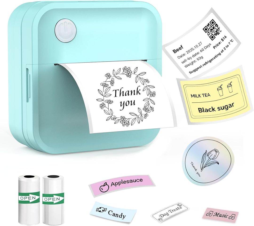 Label Maker Machine with Tape - Mini Sticker Printer Bluetooth Label Printer for Home Office Organization, Wide Waterproof Labels, Portable Thermal Sticker Maker